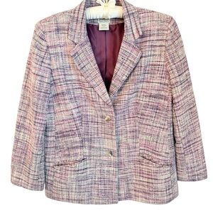 Vintage Travelsmith Silk Lined Tweed Blazer Pink Petite 14P